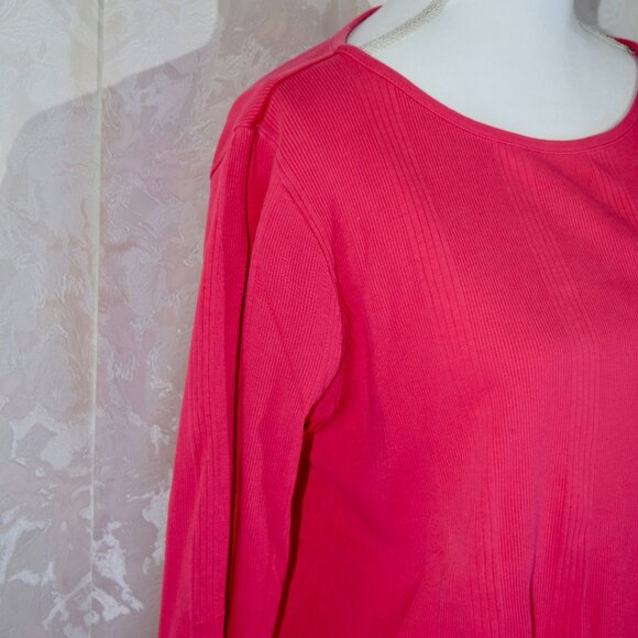 Lands' End Women's Magenta Ribbed Scoop Neck 3/4 Sleeve Top Size | L - Picture 3 of 5